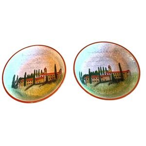 Williams-Sonoma PAYSAGE Hand Painted Ceramic Dip Bowls Mark Lacaze Set of 2 9in